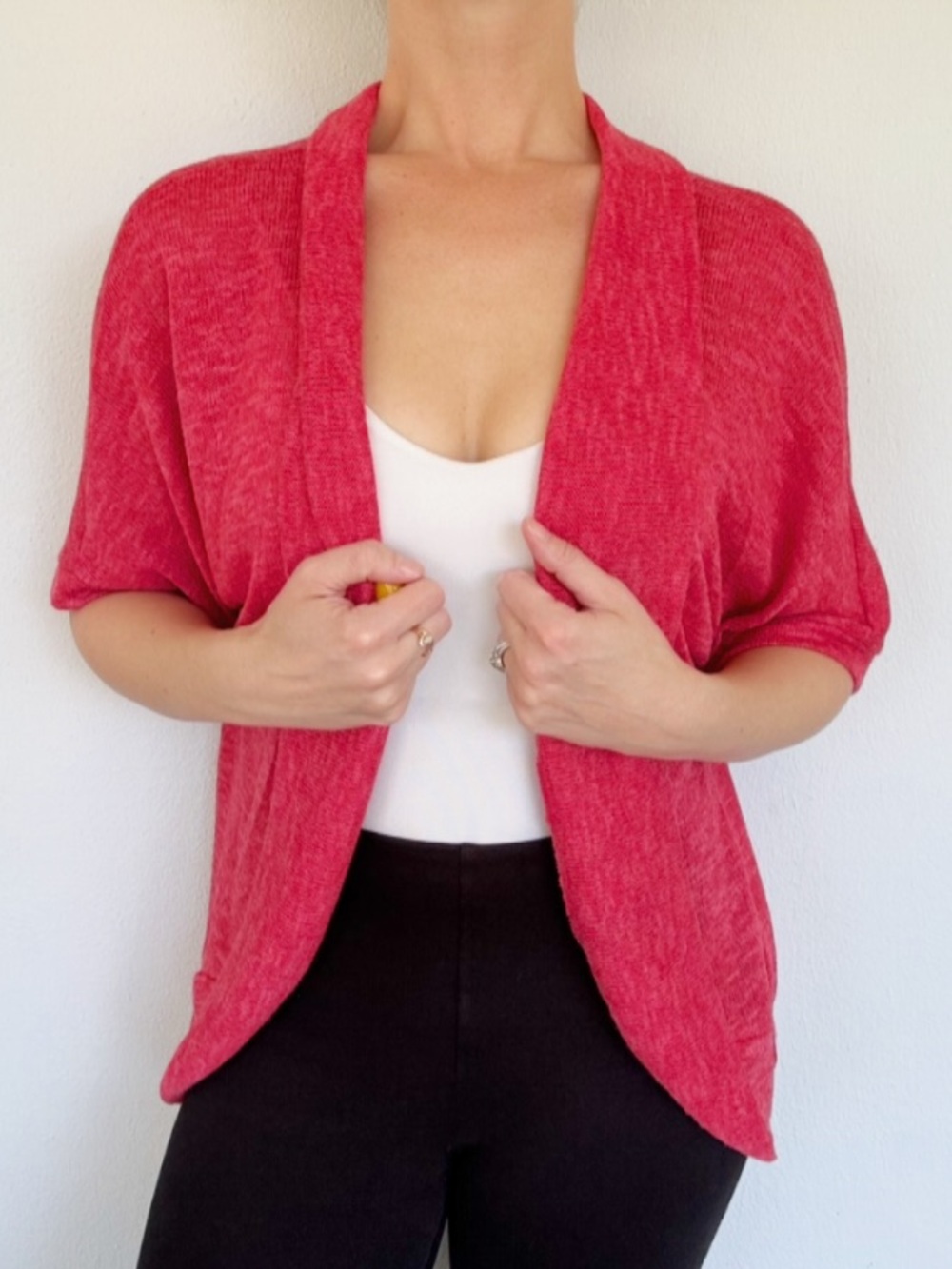 AGB pink open drape front lightweight stretch knit cardigan sweater size XL